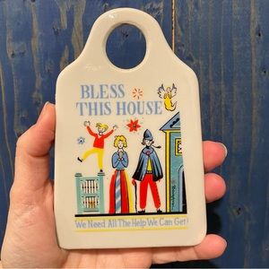 Vintage Berggren Swedish Folk Art Ceramic Grater “Bless This House”